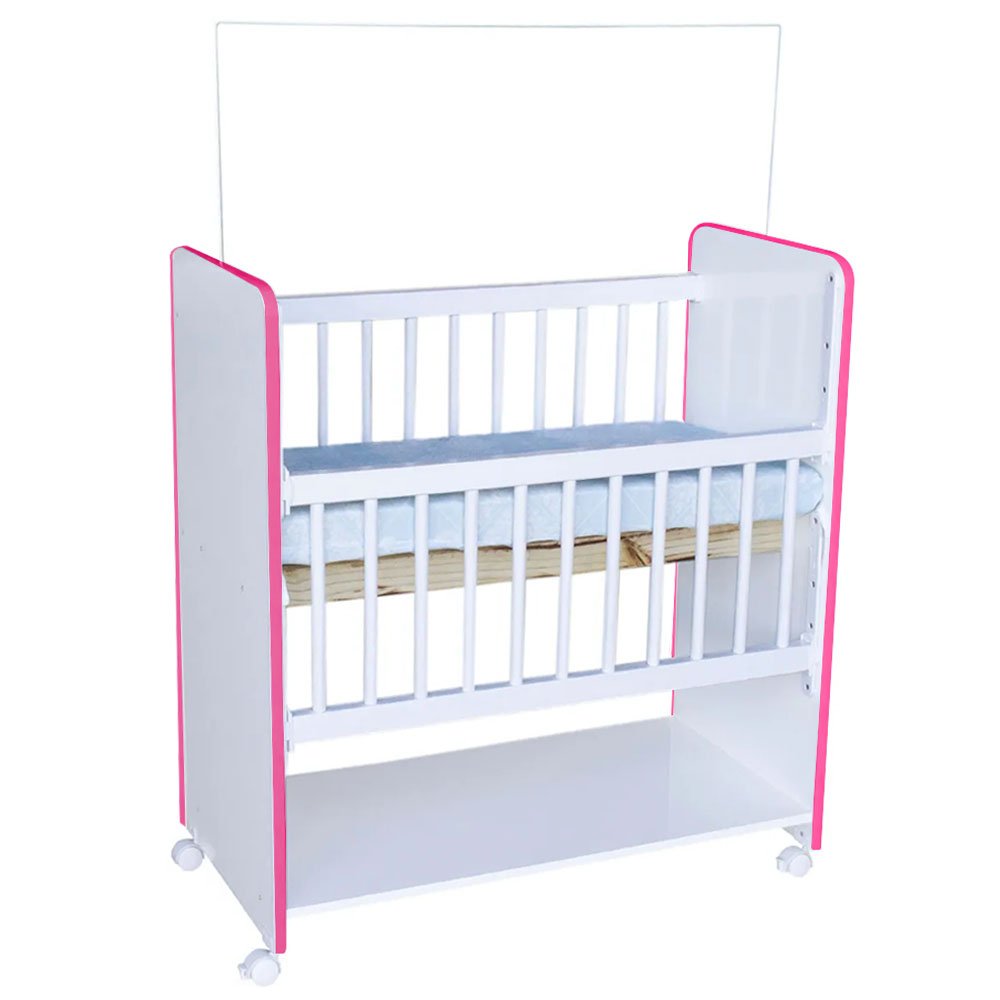 Mini Berço New Baby Bed Side Grade Móvel + Colchão:branco/rosa