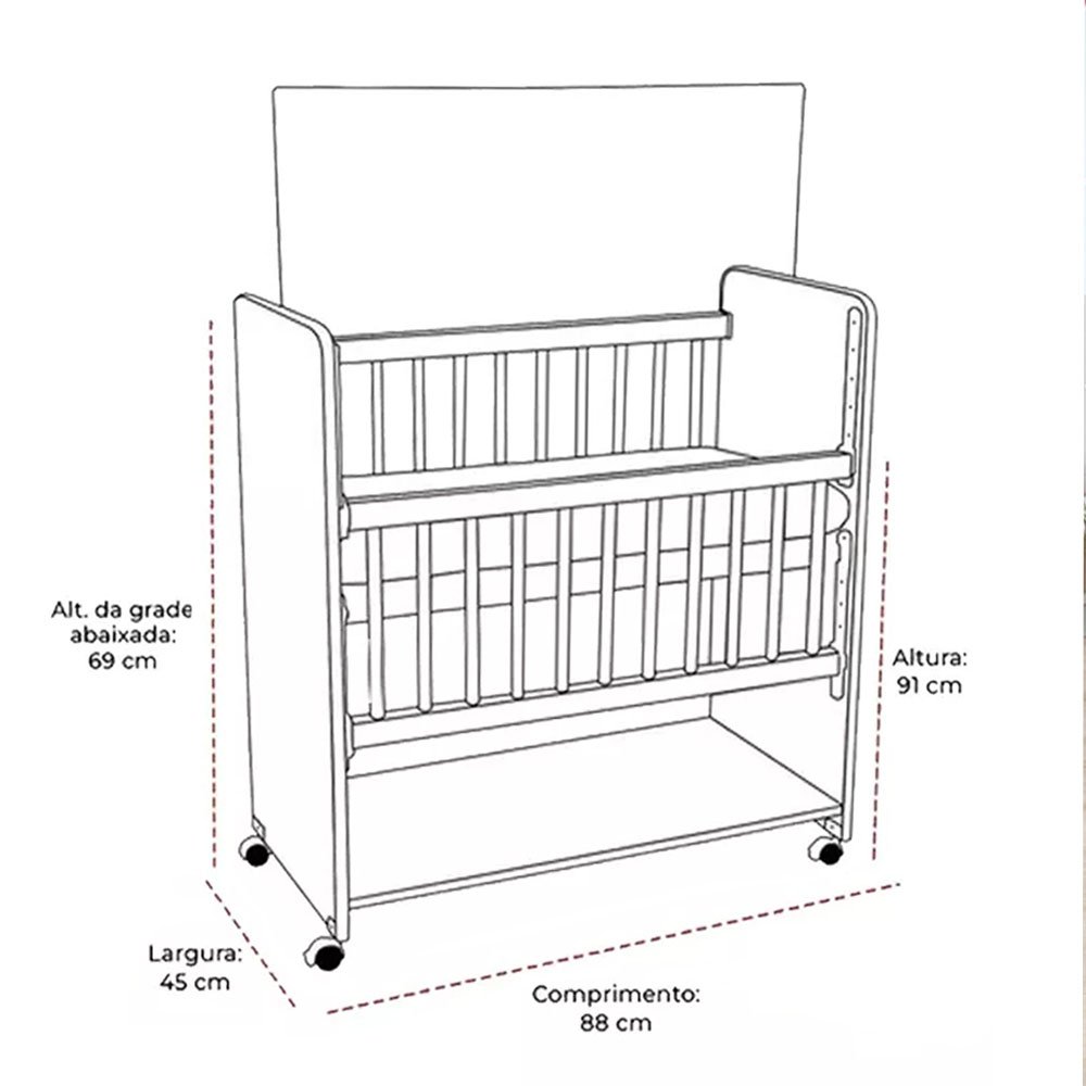 Mini Berço New Baby Bed Side Grade Móvel + Colchão:branco/rosa - 4