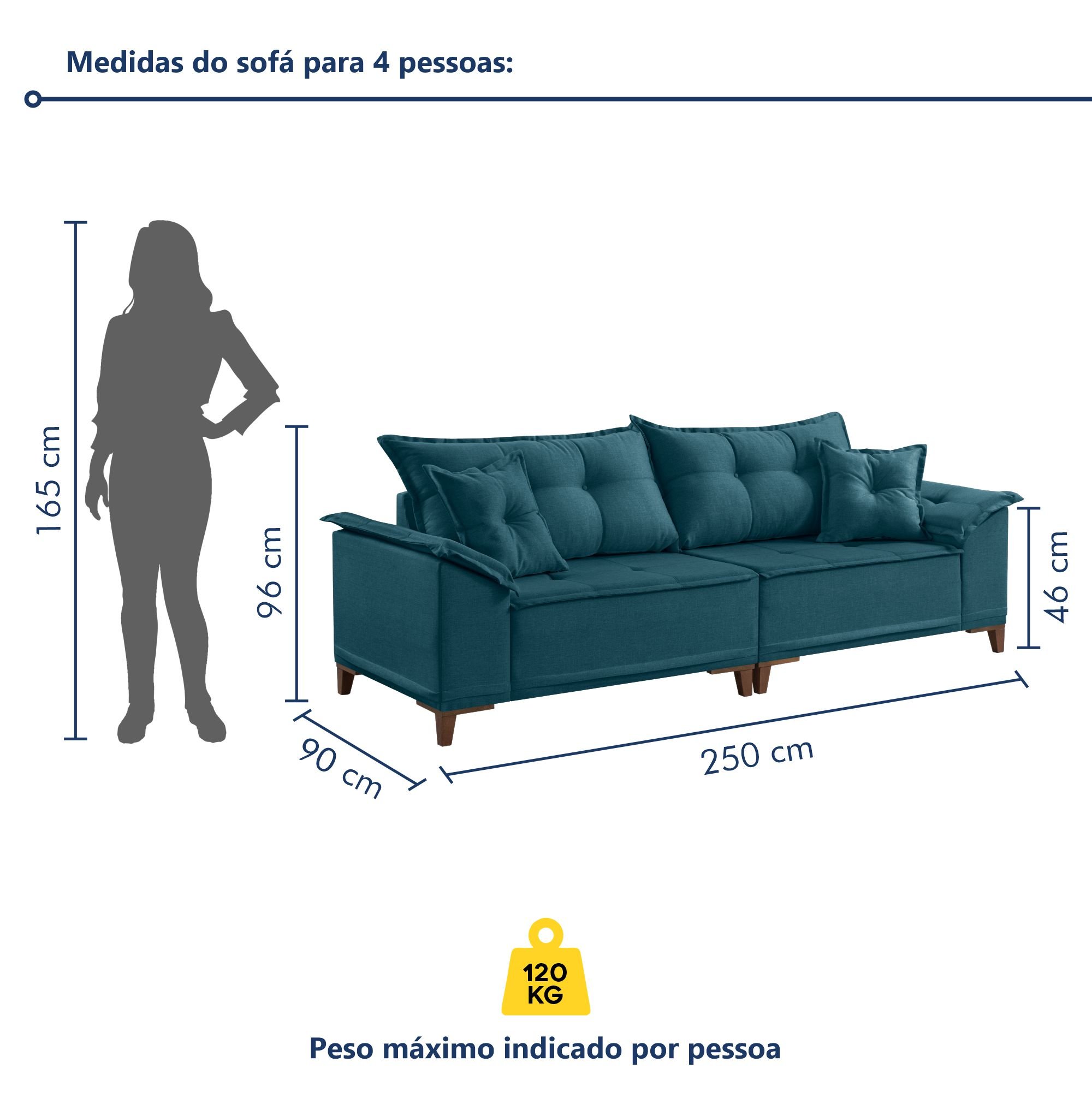 Sofá 4 Lugares 250cm com Almofadas M44  - 6