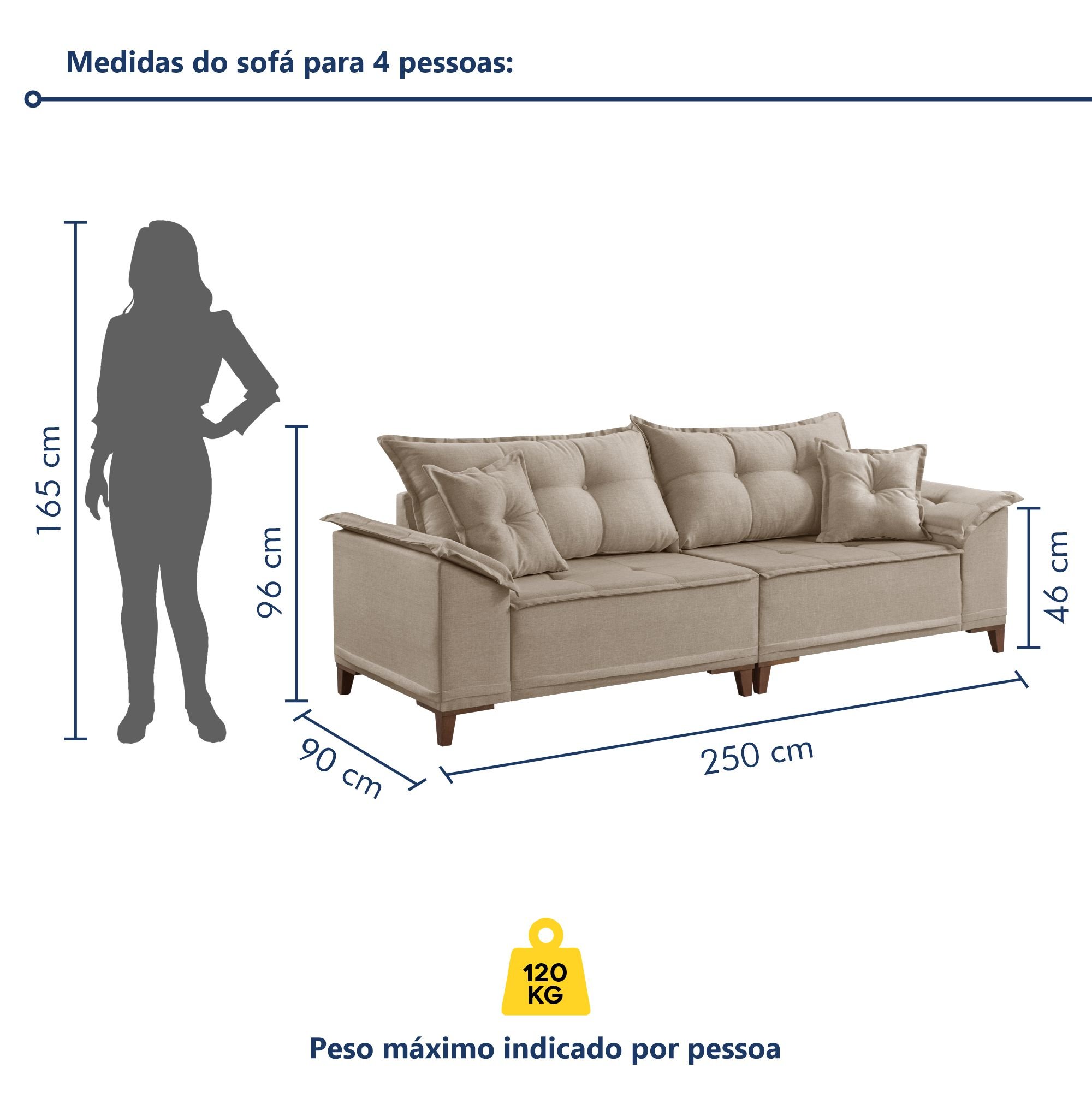 Sofá 4 Lugares 250cm com Almofadas M44  - 6