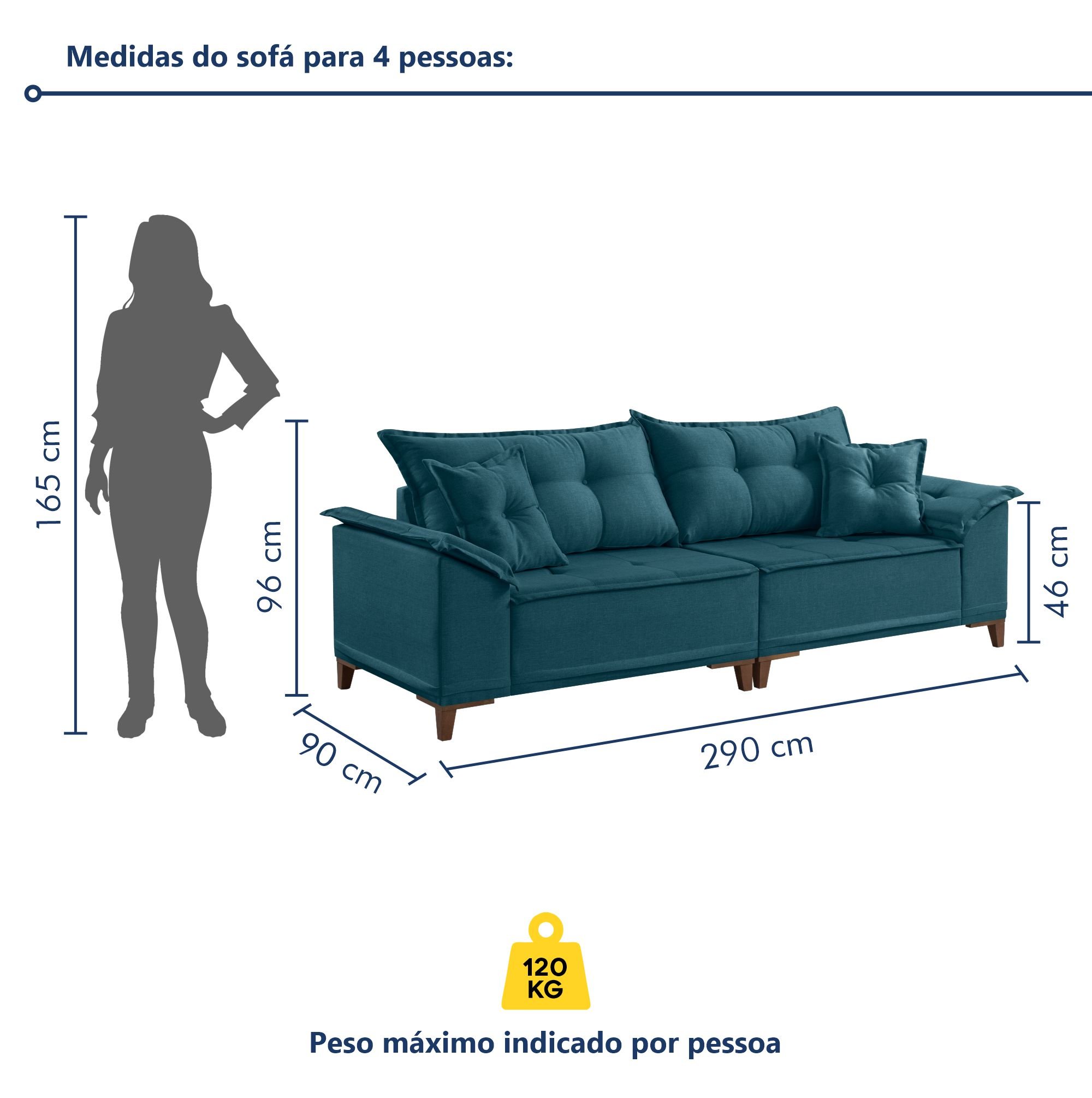 Sofá 4 Lugares 290cm com Almofadas M44  - 6