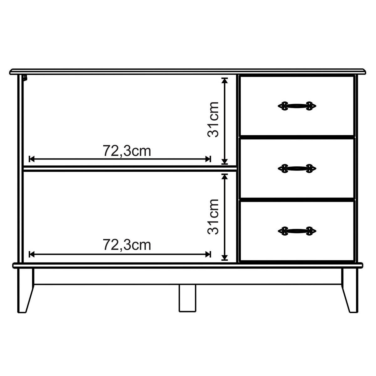 Buffet Aparador Madeira Maciça 2 Portas 3 Gavetas 120 Cm Bella Carvalho Fosco - 4