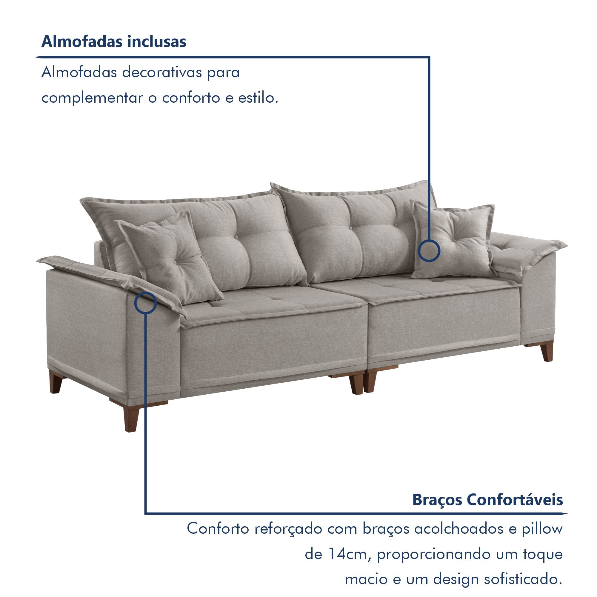 Sofá 4 Lugares 290cm com Almofadas M44  - 5