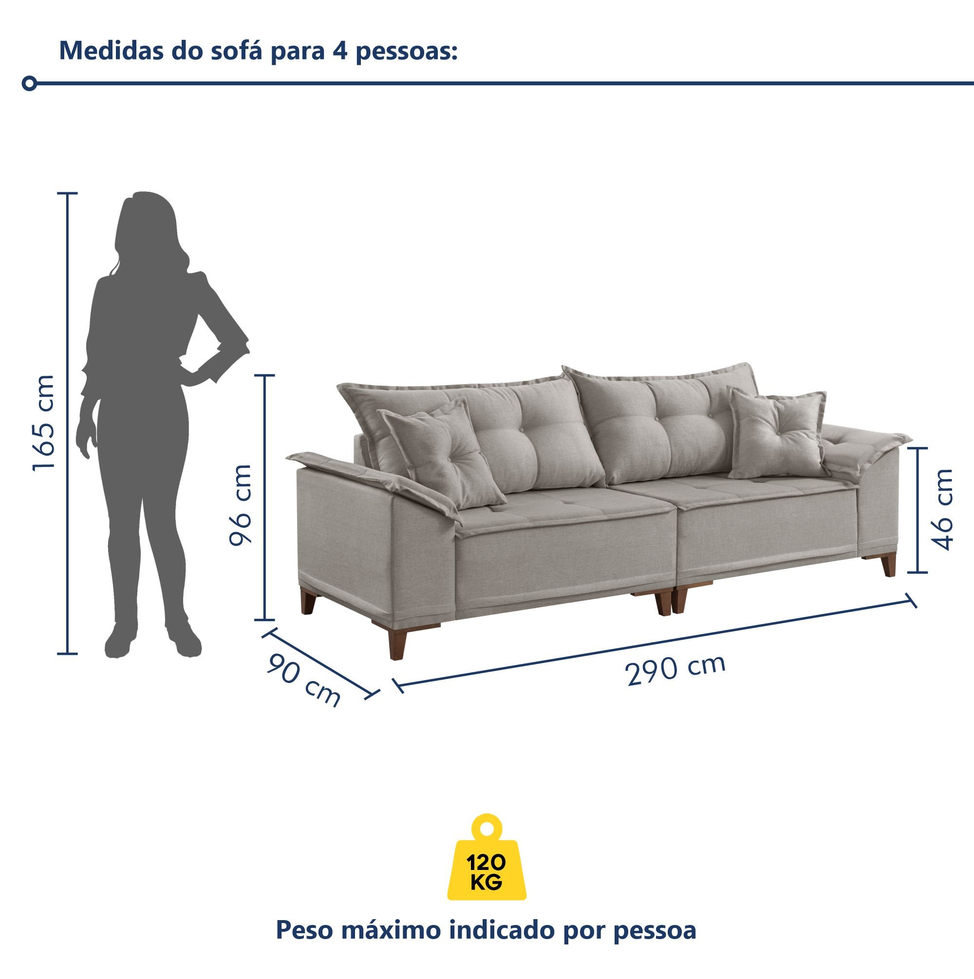 Sofá 4 Lugares 290cm com Almofadas M44  - 6