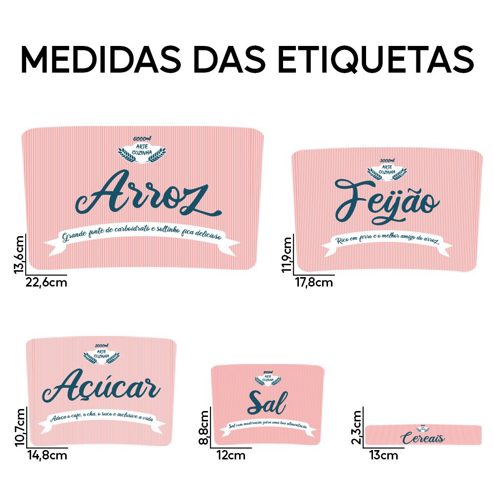 Kit 5 Potes de Mantimentos com Etiqueta e Tampa de Rosca Arte na Arte Tampa e Etiqueta Rosa - 4