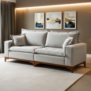 Sofá Living 4 Lugares 240cm Nápoles Pés Madeira   