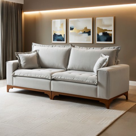 Sofá Living 4 Lugares 240cm Nápoles Pés Madeira   