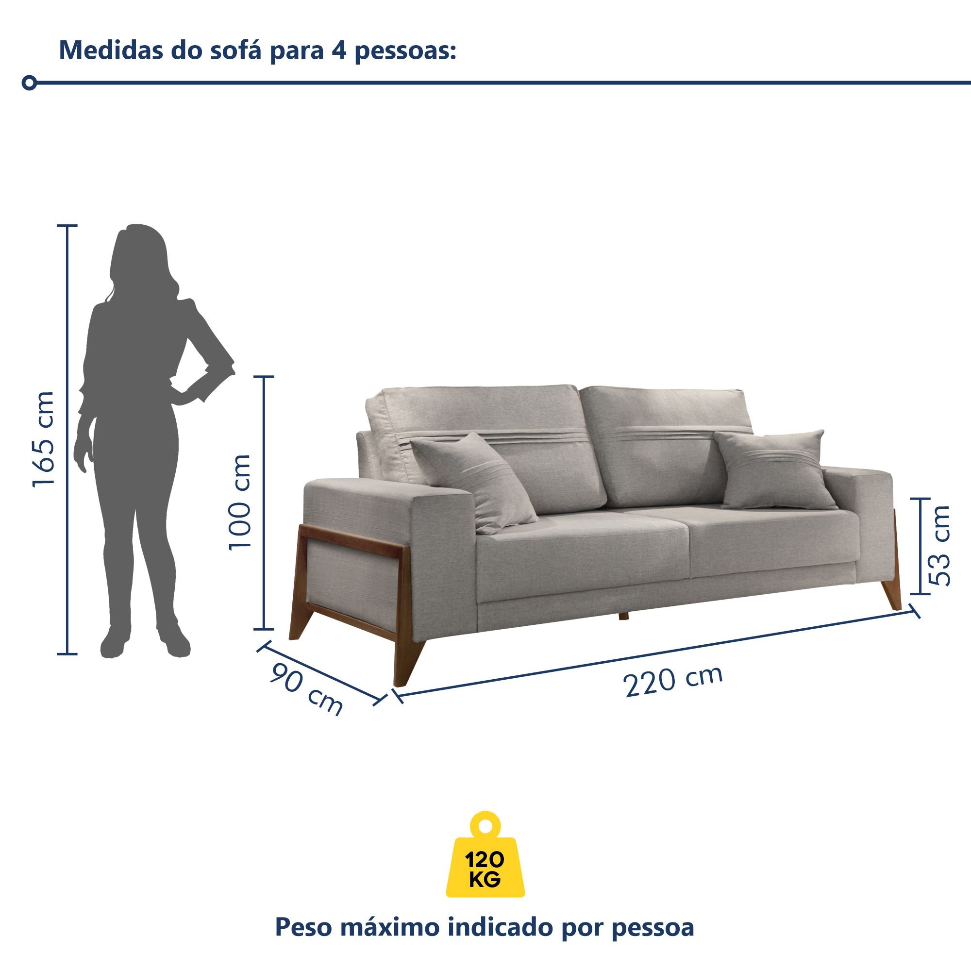 Sofá 4 lugares 220cm com Almofadas M130  - 6