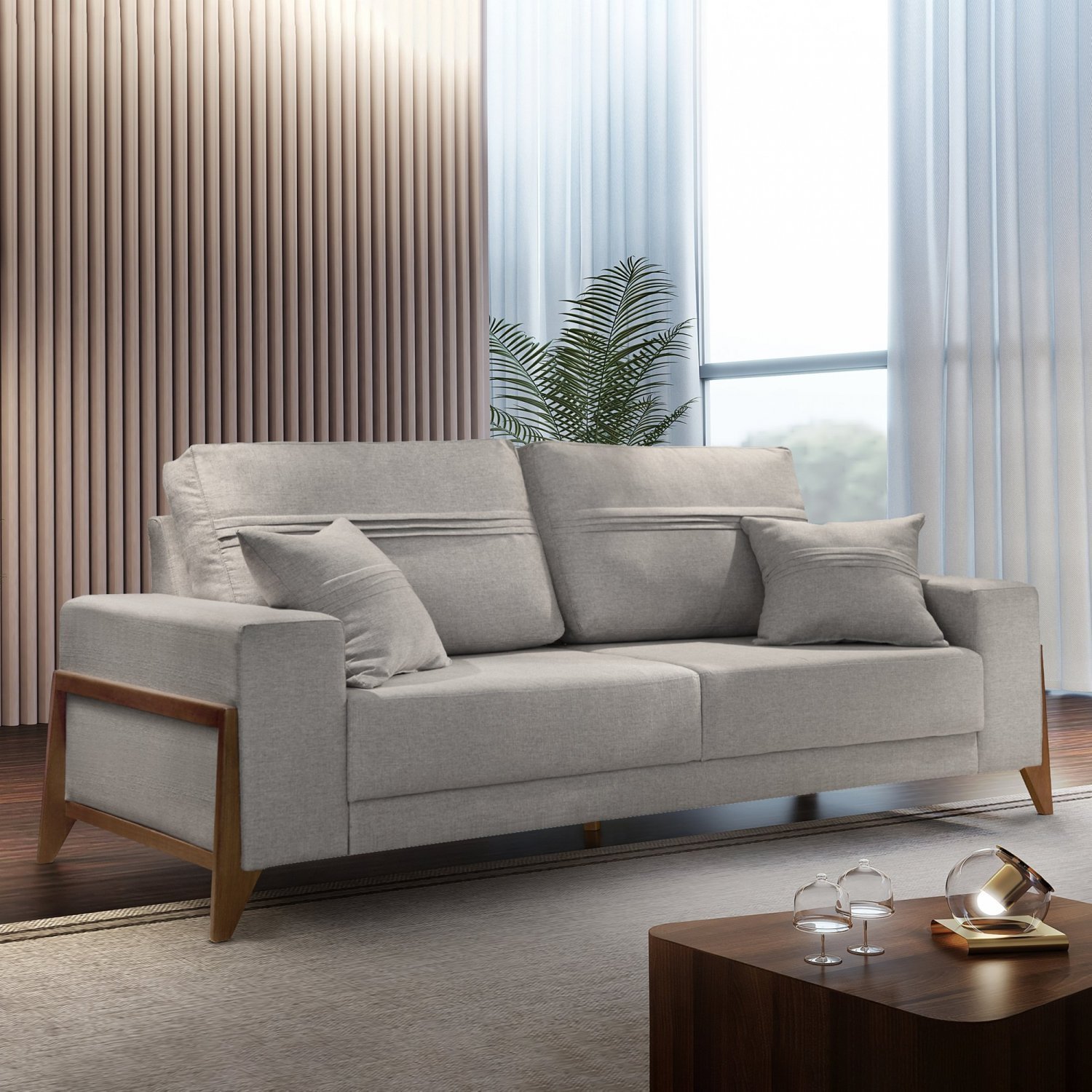 Sofá 4 lugares 220cm com Almofadas M130 Martins Estofados em Linho