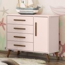 Ver imagem 2 de Cômoda Sapateira Infantil Alice 1 Porta 4 Gavetas Retrô - Bela Móveis:rosa