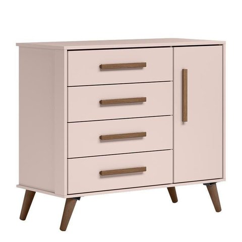 Cômoda Sapateira Infantil Alice 1 Porta 4 Gavetas Retrô - Bela Móveis:rosa
