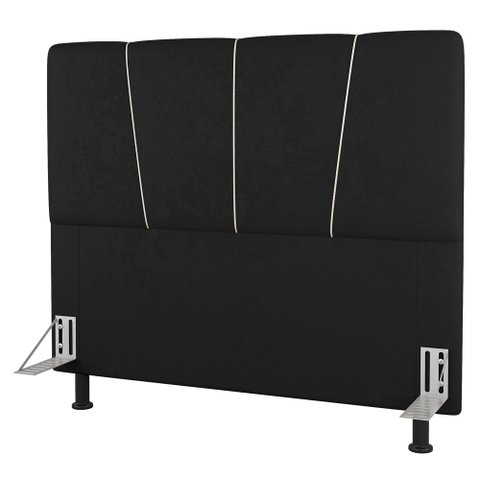 Cabeceira Cama Box Casal King Size Amber 195cm Estofada Linho Preto - Desk Design