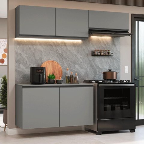 Armário de Cozinha Compacta Suspenso 200cm Cinza Nice Madesa 02 Cinza