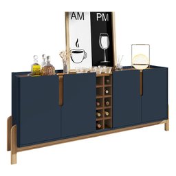Aparador Buffet Armário Lizz 4 Portas Adega 1,90 Mdf/madeira Azul Cobalto/cedro - 3