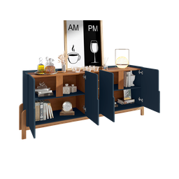 Aparador Buffet Armário Lizz 4 Portas Adega 1,90 Mdf/madeira Azul Cobalto/cedro - 4