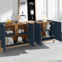 Aparador Buffet Armário Lizz 4 Portas Adega 1,90 Mdf/madeira Azul Cobalto/cedro - 2
