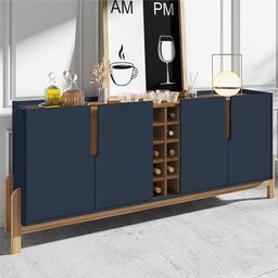 Aparador Buffet Armário Lizz 4 Portas Adega 1,90 Mdf/madeira Azul Cobalto/cedro - 1