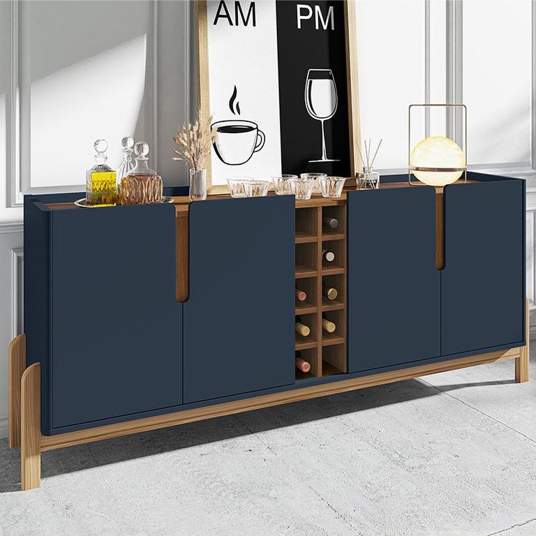 Aparador Buffet Armário Lizz 4 Portas Adega 1,90 Mdf/madeira Azul Cobalto/cedro