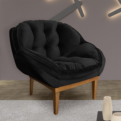 Poltrona Decorativa Confort Veludo PRETO SKY MOBILE