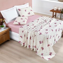 Jogo Lençol Cama Casal 4 Peças Micropercal 200 Fios Avere:borboletas - 1