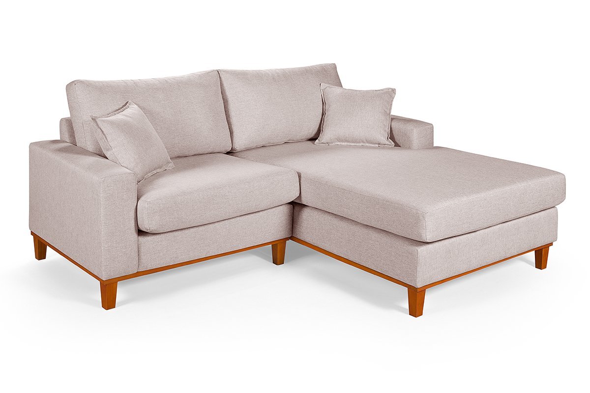 Sofa Living 2 Lugares Chaise Revestido Linho Base em Madeira: Champagne/esquerdo