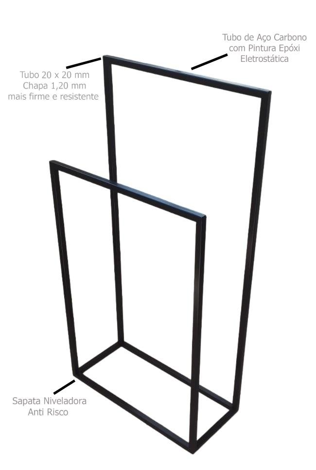 Toalheiro Chão Piso Banheiro Duplo Ferro Metal Estilo Industrial Suporte Porta Toalhas - 5