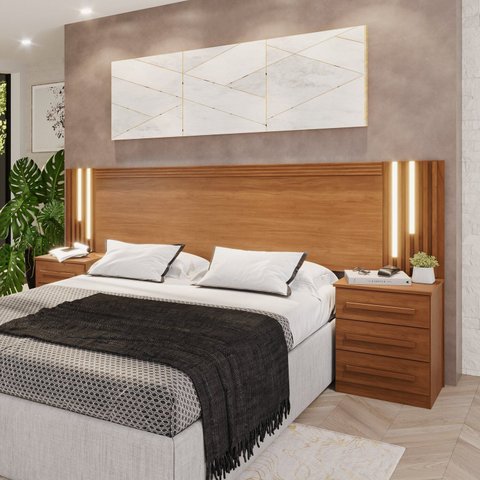 Cabeceira Casal Extensível com Led Luminous Yescasa Marrom Cinamomo