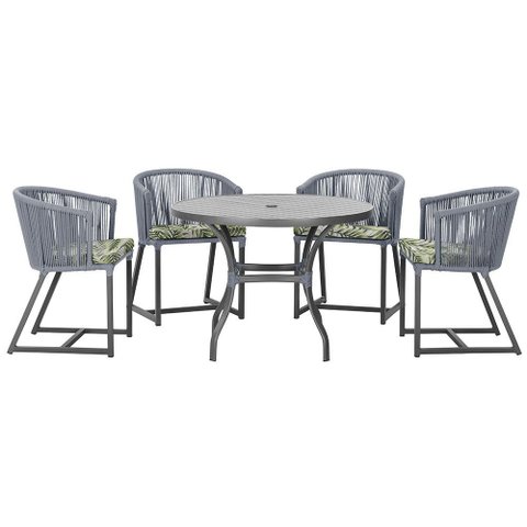 Mesa com 4 Cadeiras de Jantar Roma 100cm e Noronha em Aluminío Preto Corda Nautica Estofado 5 Trama