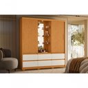 Ver imagem 1 de Guarda Roupa Solteiro Atena 2 Portas Correr 6 Gavetas MDP com LED e Espelho Cinamomo Off White Flex