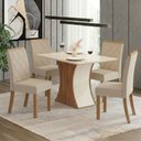 Ver imagem 1 de Conjunto Sala de Jantar Layla Supreme 4 Lugares Tampo MDF Cadeiras Estofadas Off White 120cm Casa