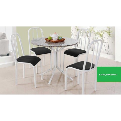 MESA DE JANTAR Monaco Com 4 CADEIRAS tampo GRANITO 90cm verdadeiro redonda em AÇO BRANCA Ql. AÇo