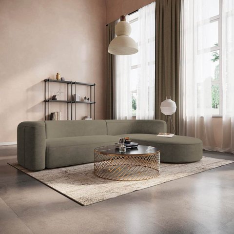 Sofá Modular Sala de Estar Decoração Luxo 265cm Lado Esquerdo Suede Celinne Luxuoso Yescasa