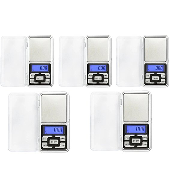 KIT 5 Mini Balanças Digitais Pocket Scale de Alta Precisão Eletrônicas Portáteis de Bolso 500g:Prata