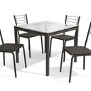 Ver imagem 2 de Kit Conjunto Mesa Quadrada 4 Cadeiras 90 X 90 Cm Sala de Jantar Cozinha Vidro Metal Preto