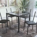 Ver imagem 1 de Kit Conjunto Mesa Quadrada 4 Cadeiras 90 X 90 Cm Sala de Jantar Cozinha Vidro Metal Preto