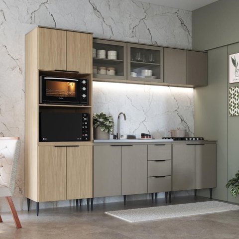 Cozinha Completa Lavinia 12 Portas 3 Gavetas MDF-MDP Imperial Fume J Carvalho Móveis
