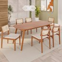 Ver imagem 1 de Sala de Jantar Mesa 180x76cm Tampo Laminado com 6 Cadeiras em Linho Ceci Yescasa Marrom