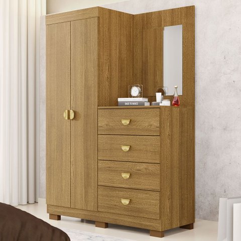 Cômoda para Quarto com Espelho 2 Portas 4 Gavetas 120cm Tulsa V01 Nature - Lyam Decor