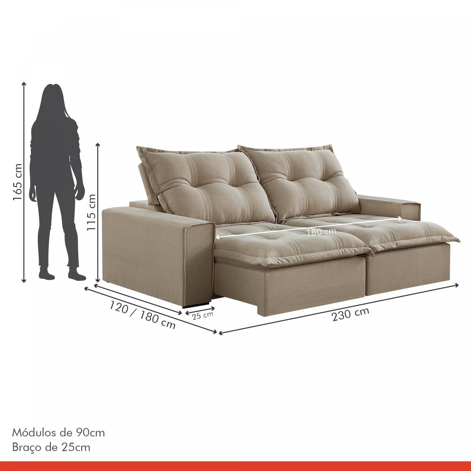 Sofá Retrátil e Reclinável 230cm com 6 Almofadas M144  - 8