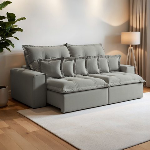 Sofá Retrátil e Reclinável 250cm com 6 Almofadas Dubai