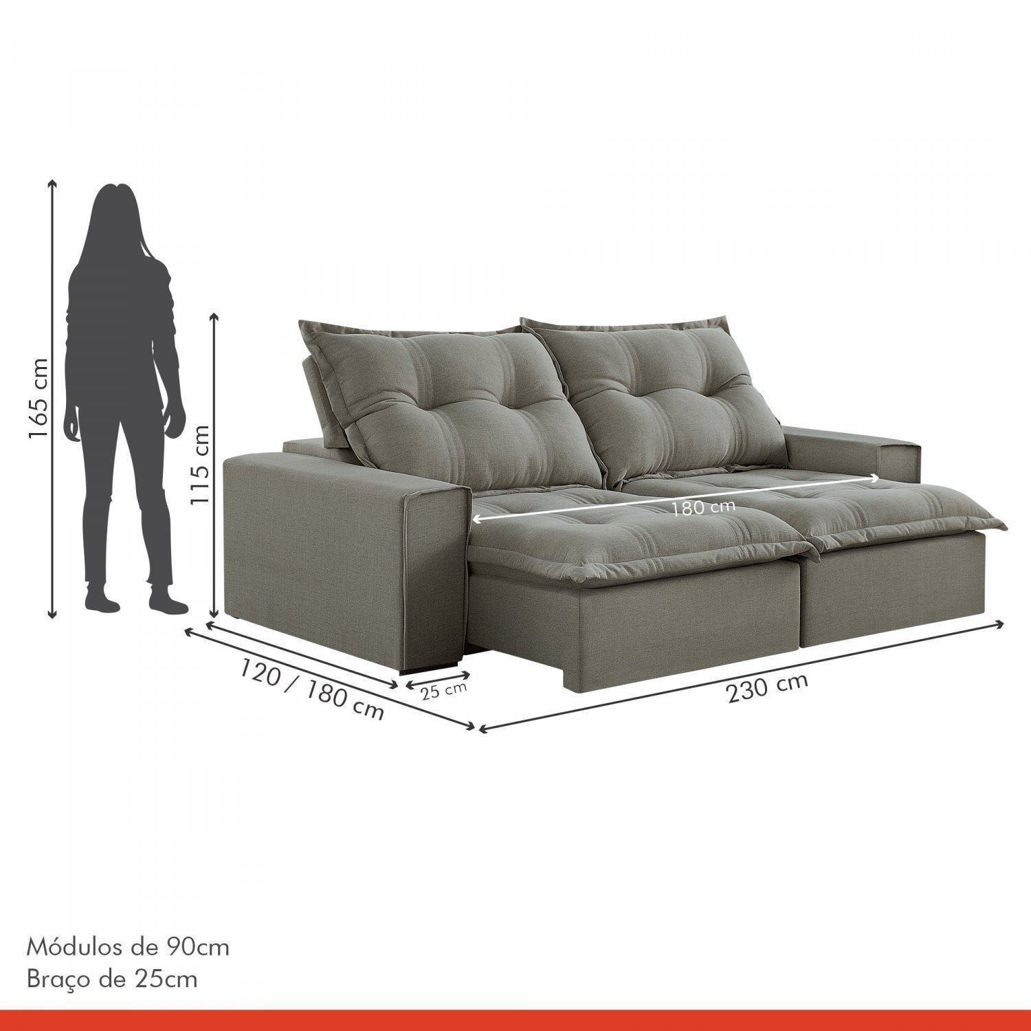 Sofá Retrátil e Reclinável 230cm com 6 Almofadas M144  - 8