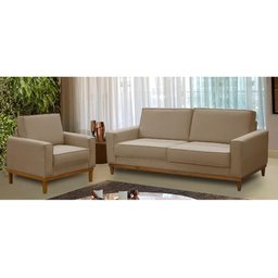 Kit Sofá 2 Lugares 1,80m e Poltrona Living Lavinia Linho Bege Adonai Estofados - 1 Kit Sofá 2 Lugares 1,80m e Poltrona Living Lavinia Linho Bege Adonai Estofados - 1