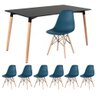 KIT - Mesa de jantar retangular Eames 80 x 140 cm preto + 6 cadeiras Eiffel DSW Azul petróleo - 1