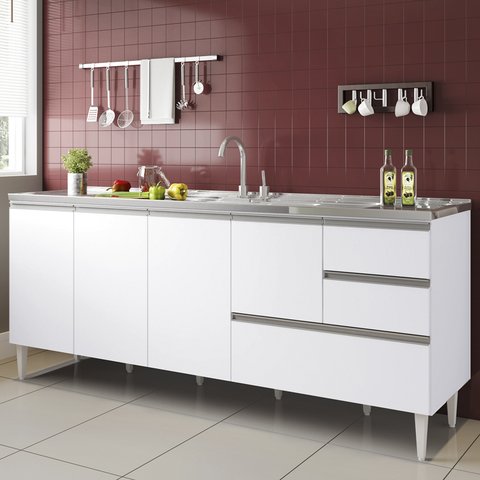 Balcão para Pia de 1,80 Mt Aracaju com Gavetão Branco