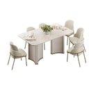 Ver imagem 5 de Mesa de Sala Jantar Liz C/ Tampo Madeirado C/ Vidro Curvo 180x100cm Off White/off White - Dj Móveis