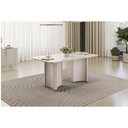 Ver imagem 1 de Mesa de Sala Jantar Liz C/ Tampo Madeirado C/ Vidro Curvo 180x100cm Off White/off White - Dj Móveis