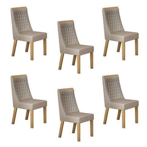 Kit de 6 Cadeiras para Sala de Jantar Luna Bege/Cinamomo/Veludo Palha