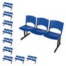 Kit 10 Cadeiras longarinas PLÁSTICAS 03 Lugares - COR AZUL - REALPLAST - 23017 - 1