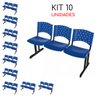 Kit 10 Cadeiras longarinas PLÁSTICAS 03 Lugares - COR AZUL - REALPLAST - 23017 - 2