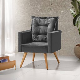 Poltrona Cancun Decorativa para Recepção Estofado Linho Cinza Grafite Pés Palito - 1
